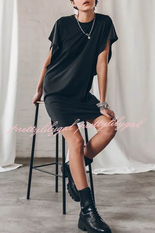 Absolutely Comfortable Cotton Blend Batwing Loose T-shirt Mini Dress