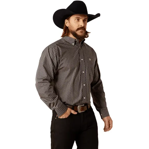 Ariat Men's Wrinkle Free Fields Classic Fit Dark Green Long Sleeve Shirt