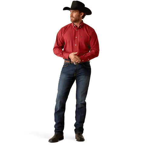Ariat Men's Wrinkle Free Ian Classic Fit Red Long Sleeve Shirt
