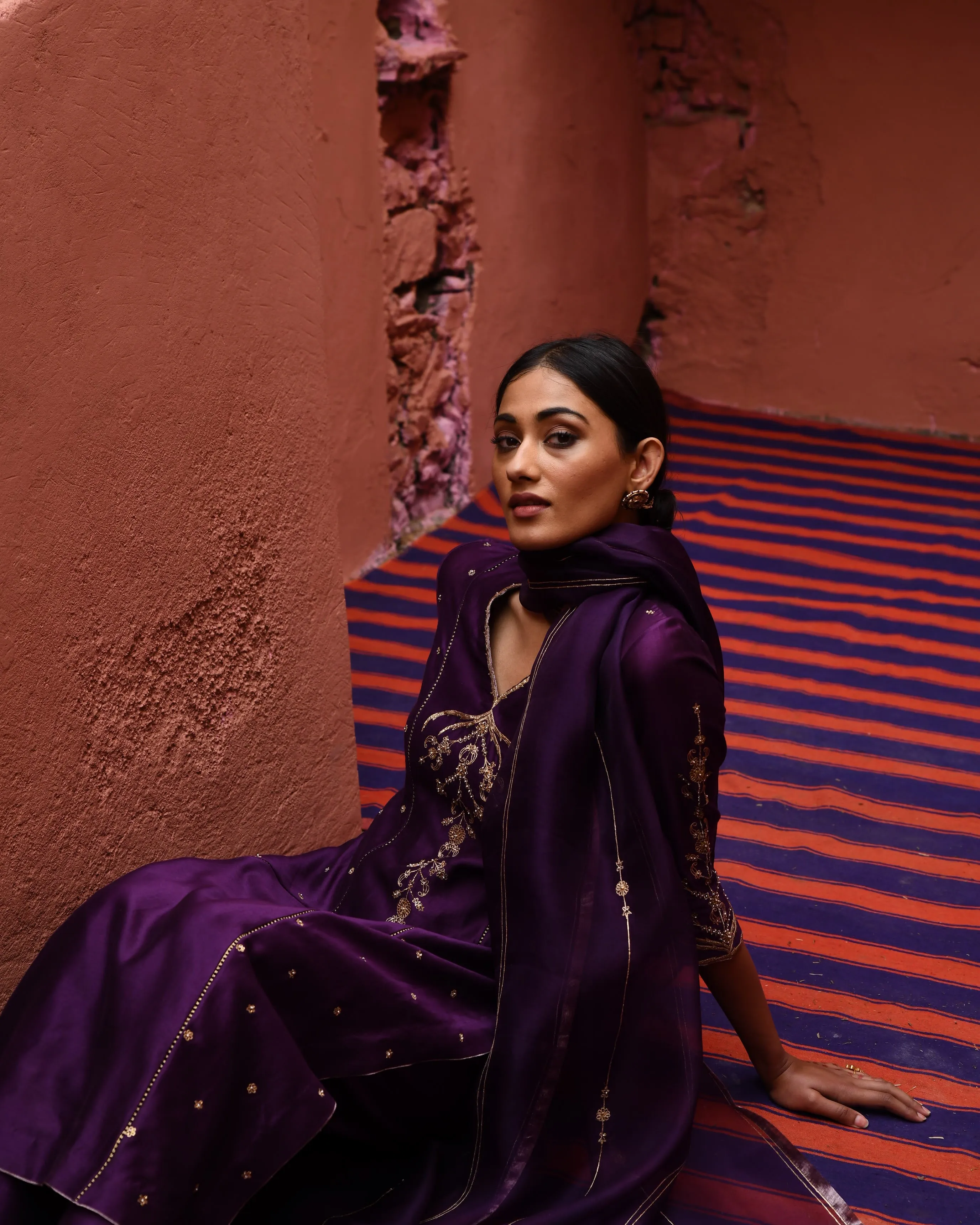 Aubergine Straight Fit Kurta Set