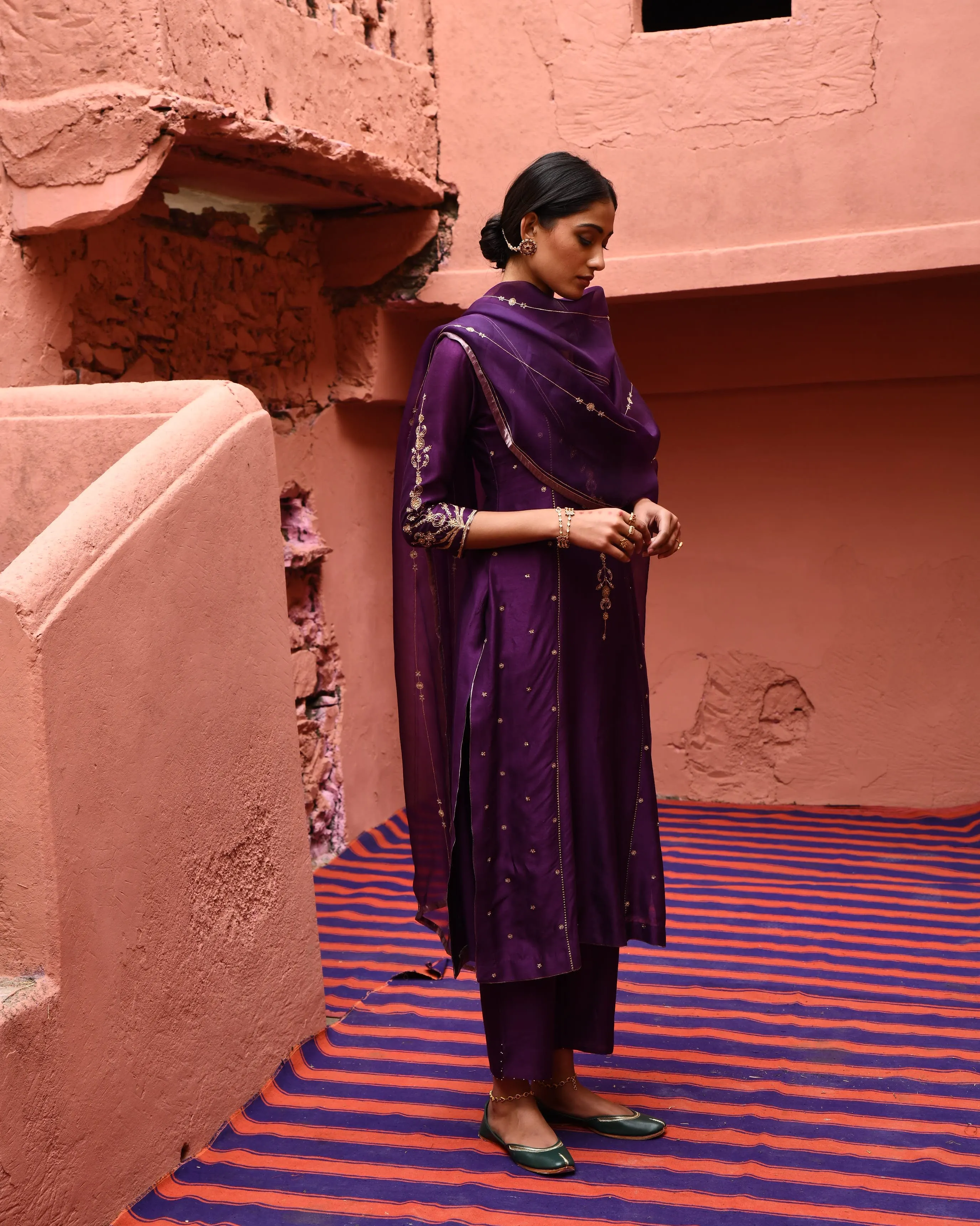 Aubergine Straight Fit Kurta Set