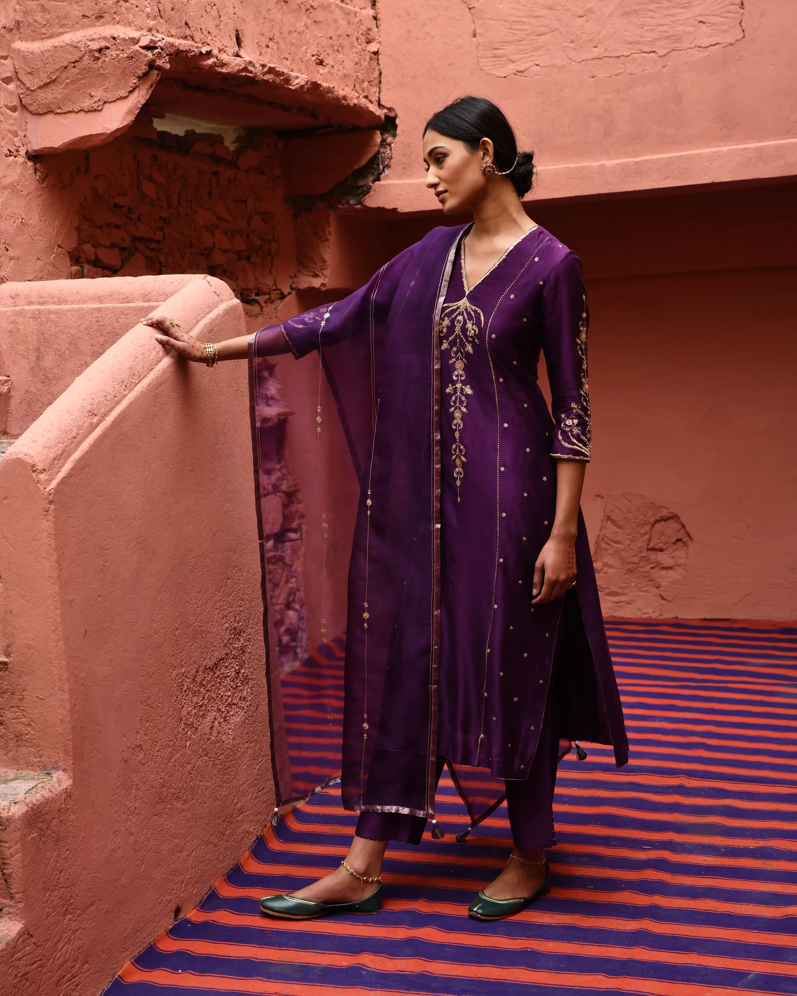 Aubergine Straight Fit Kurta Set