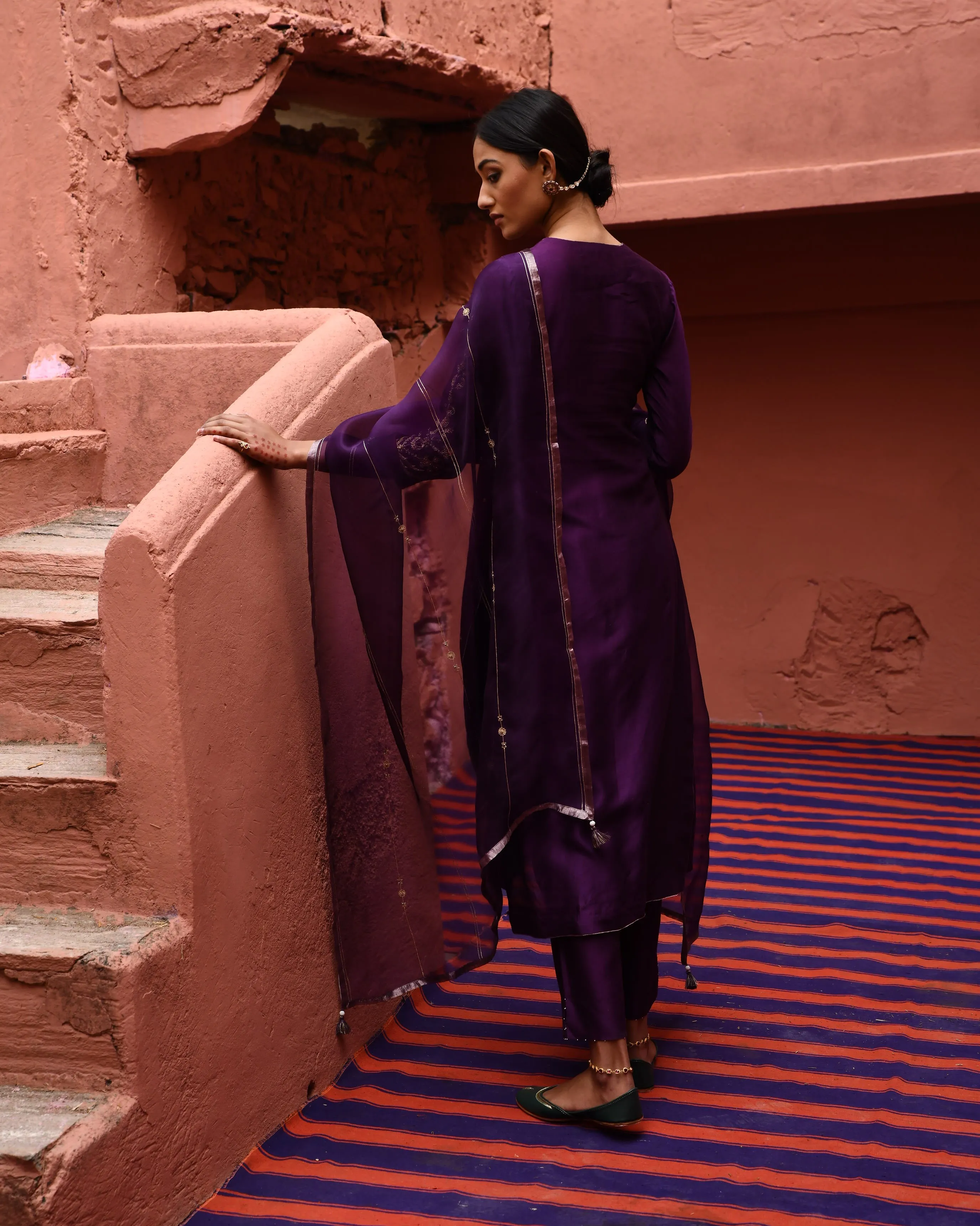 Aubergine Straight Fit Kurta Set
