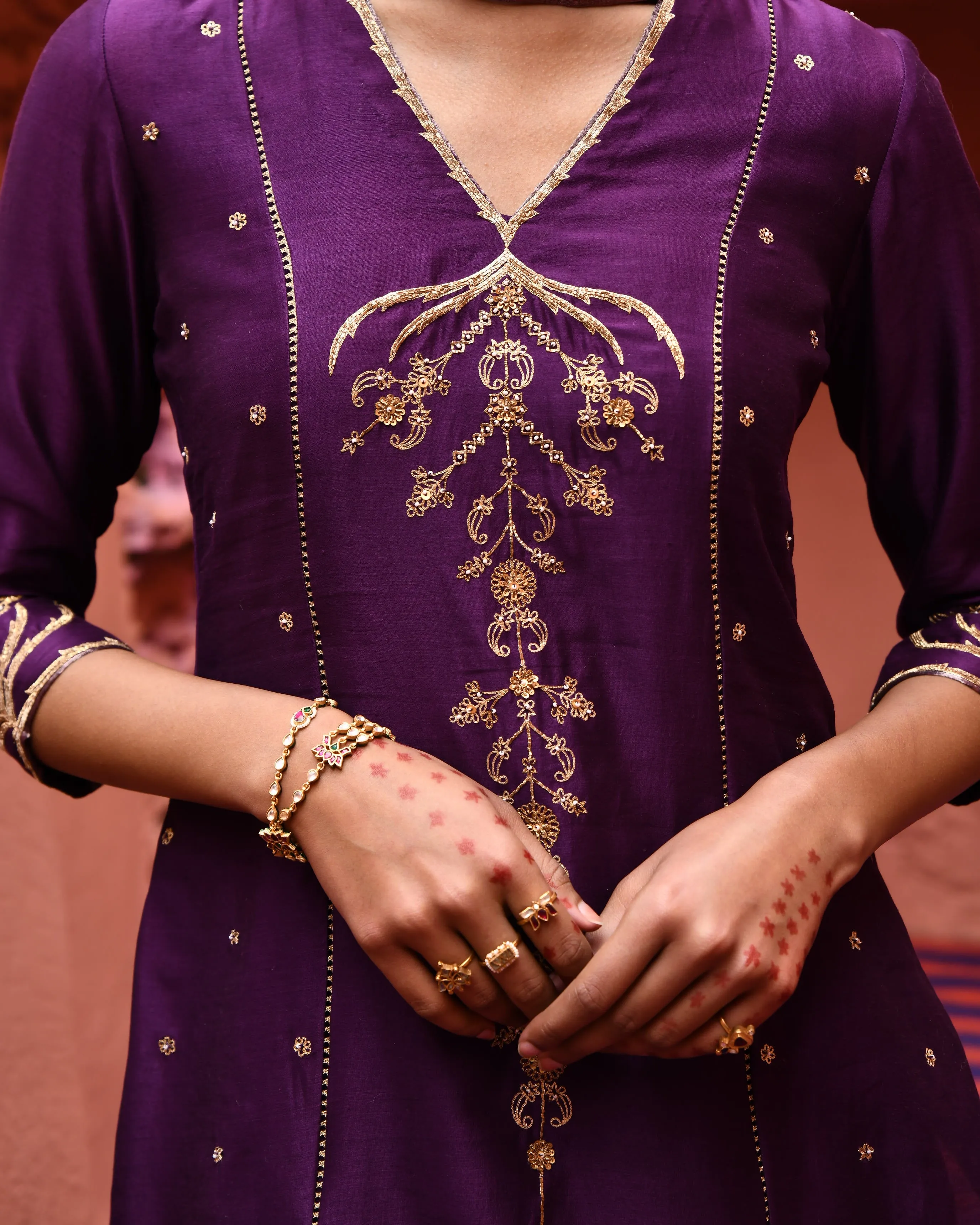 Aubergine Straight Fit Kurta Set
