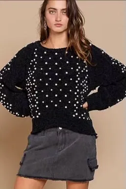 Black Magic Pearl Beaded Velvet Chenille Sweater