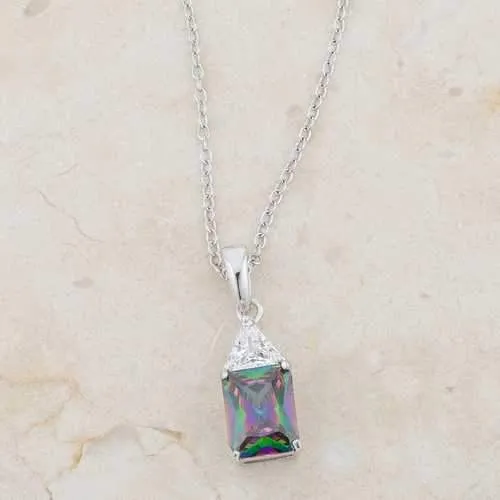 Classic Mystic Cubic Zirconia Sterling Silver Drop Necklace