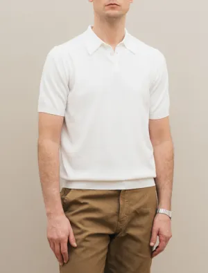 Cotton Knitted Polo Shirt Short Sleeve White