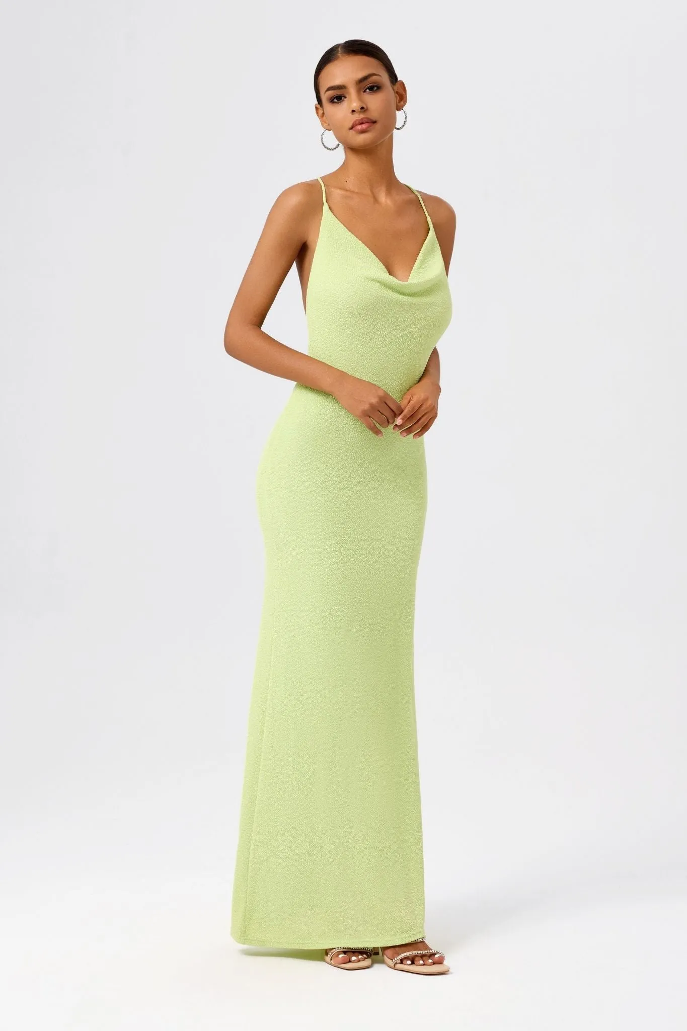 Cowl-Neck Open-Back Sleeveless Mermaid Maxi Dress