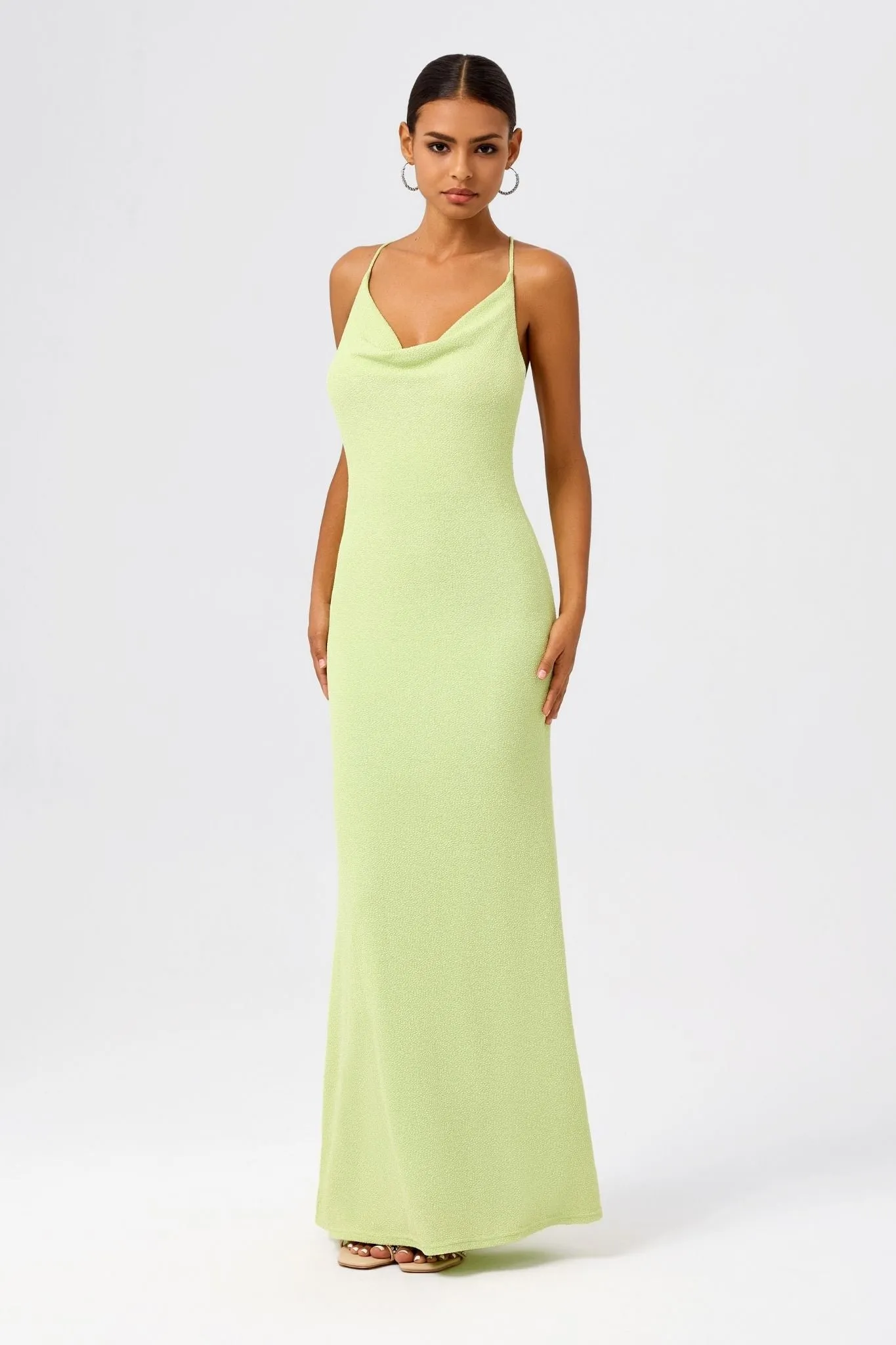 Cowl-Neck Open-Back Sleeveless Mermaid Maxi Dress