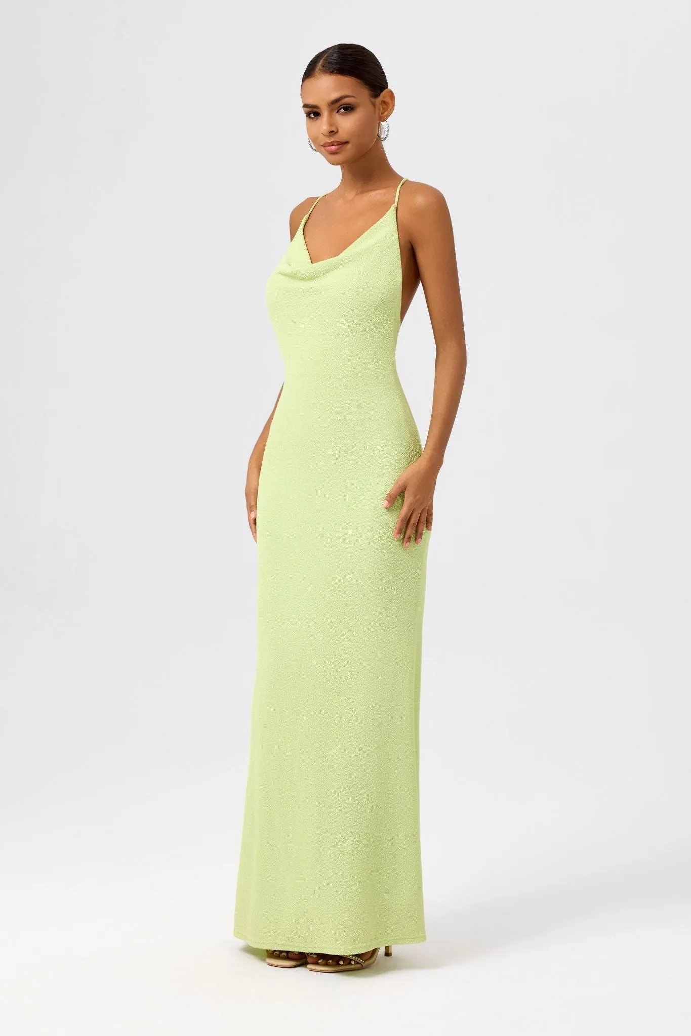 Cowl-Neck Open-Back Sleeveless Mermaid Maxi Dress