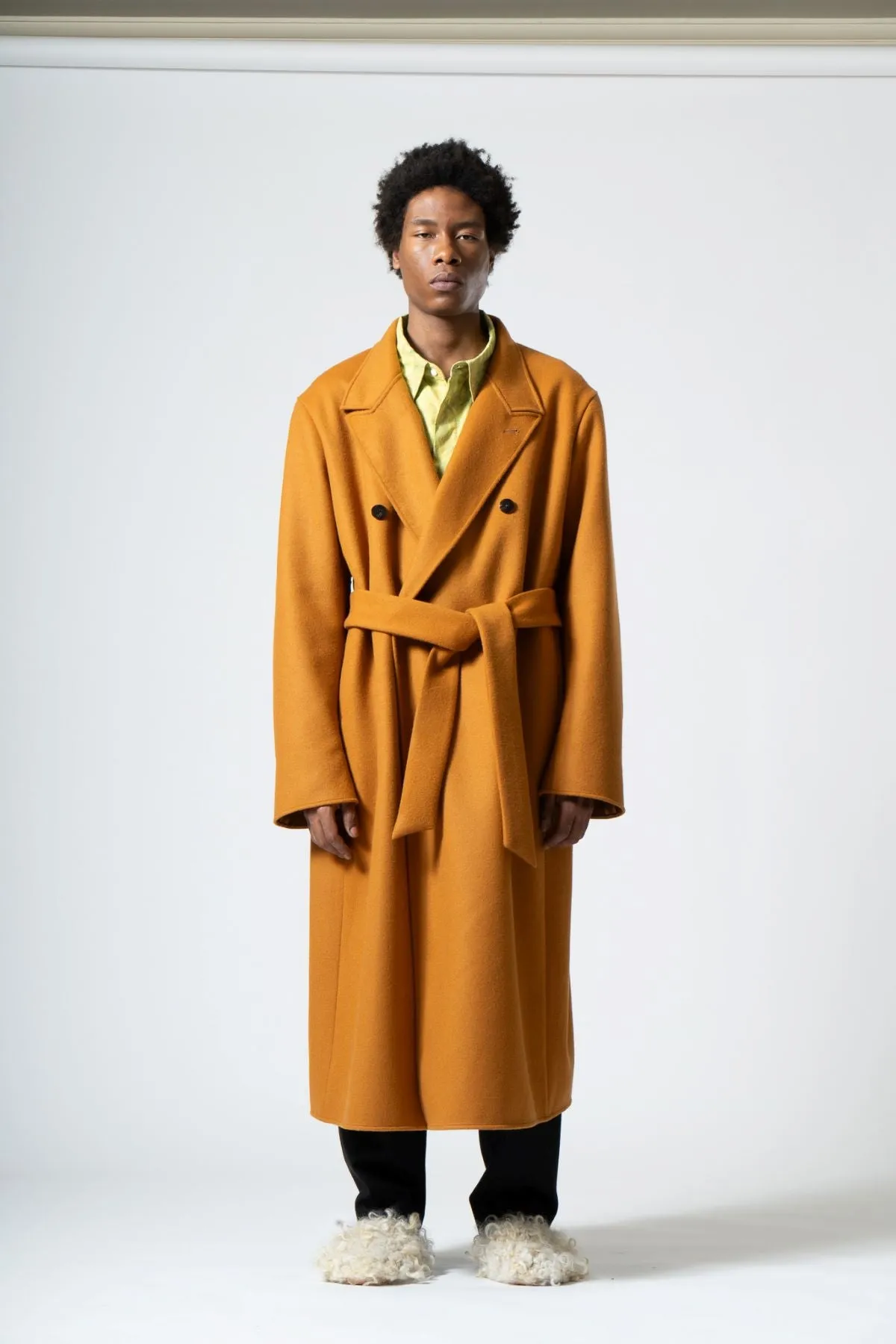 Double-face Beaver Wool Peaked Lapel Overcoat in Camel