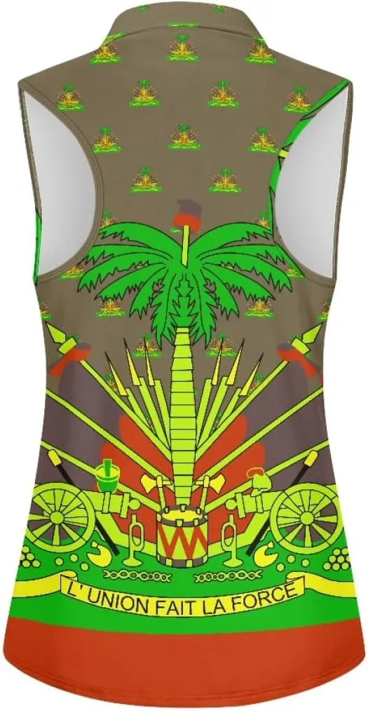 ENLACHIC Womens Golf Shirts Polynesian Haitian Flag Print Sleeveless Tank Tops Racerback Collared Quick Dry Polo Shirts