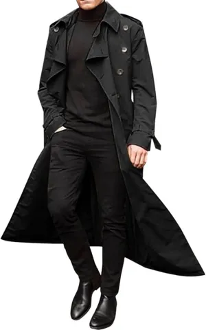 FONMA Trench Coat Men Winter Slim Coat Trench Lapel Long Jacket Double Breasted Coat Soft Elegant windbreaker
