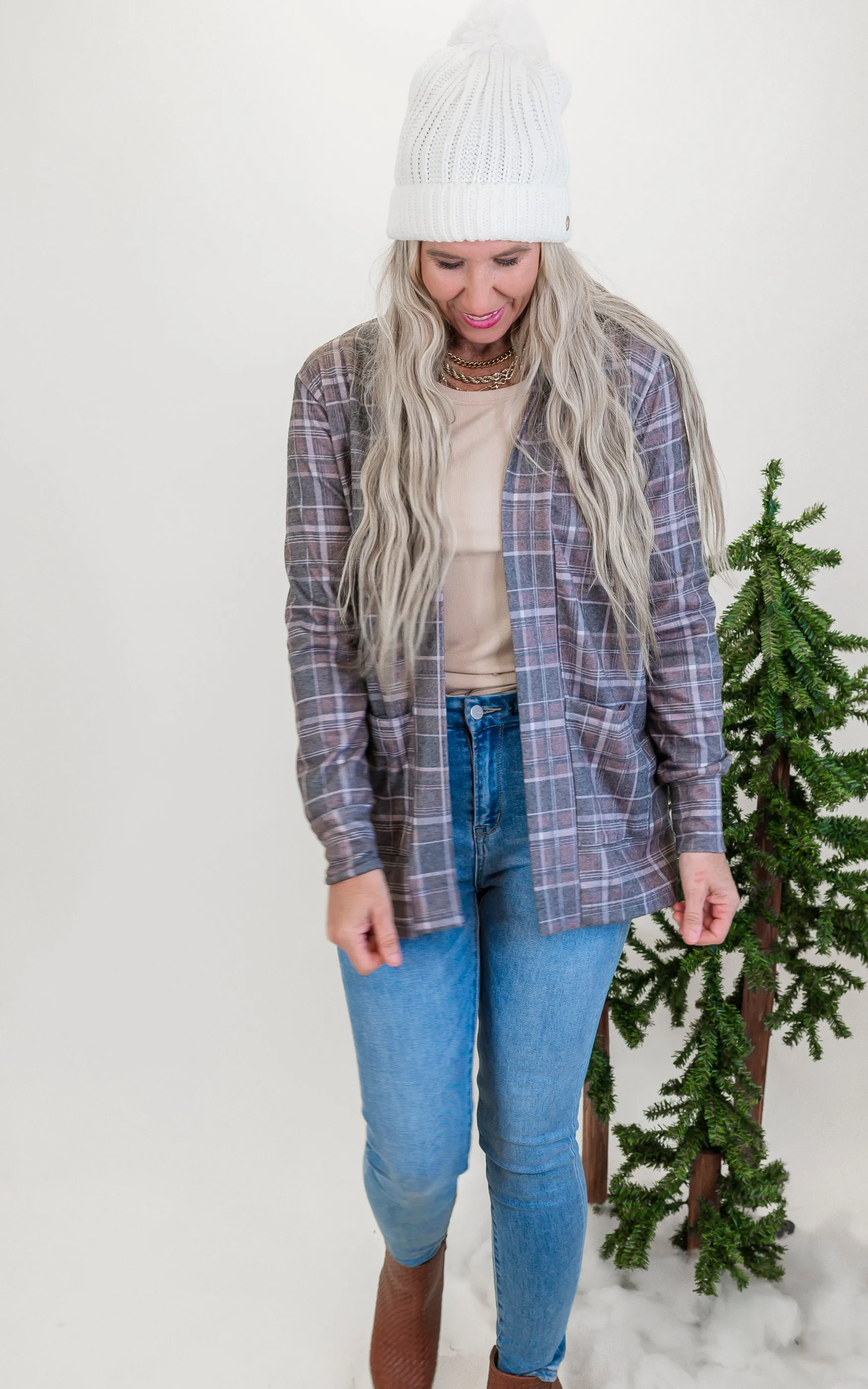 Forever Favorite Plaid Cardigan in Charcoal Brown #5 | Salty Wave**DEAL