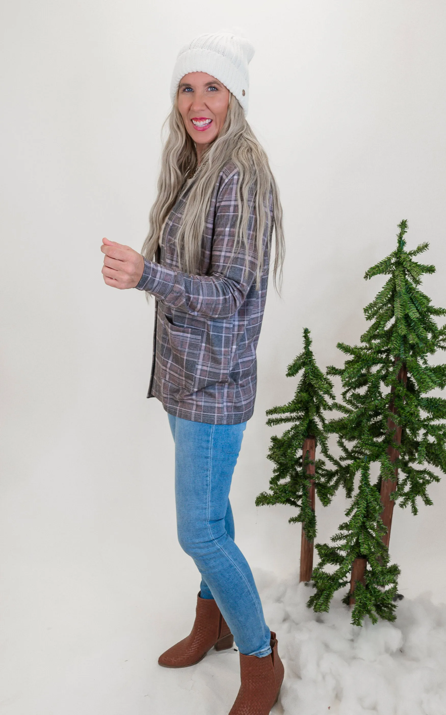 Forever Favorite Plaid Cardigan in Charcoal Brown #5 | Salty Wave**DEAL