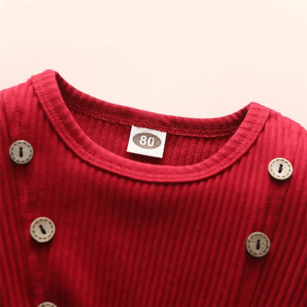 Girls Button Long Sleeve Solid Pleated Girls Wholesale Dresses