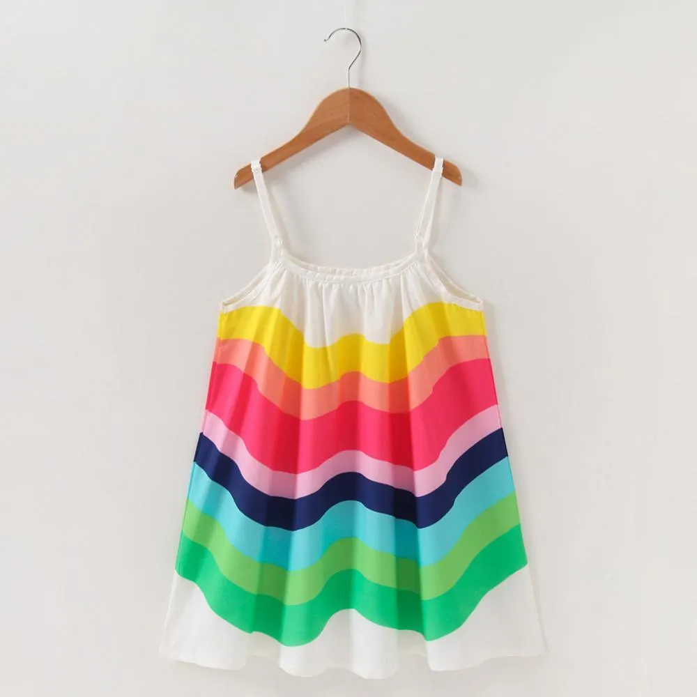Girls Chiffon Rainbow Printed Suspender Dress Wholesale Childrens Dresses