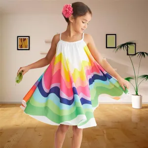 Girls Chiffon Rainbow Printed Suspender Dress Wholesale Childrens Dresses