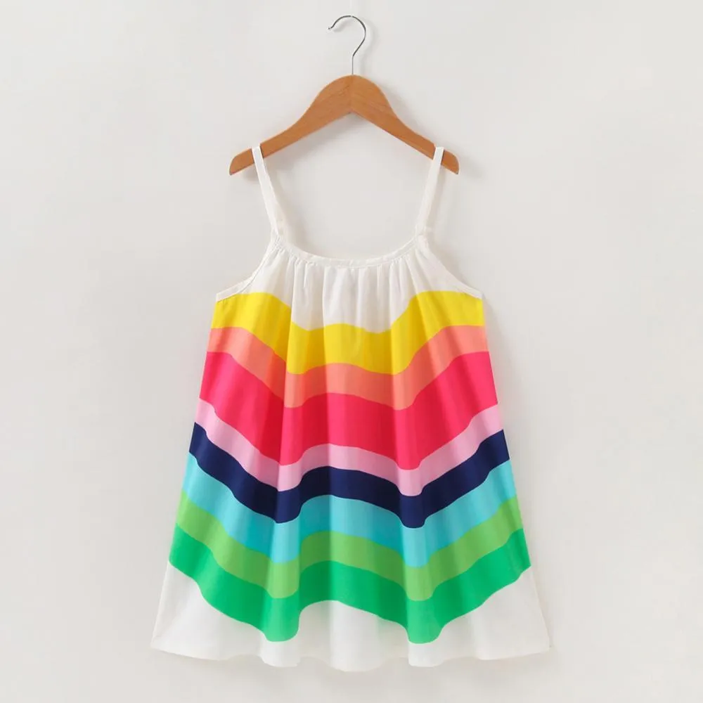 Girls Chiffon Rainbow Printed Suspender Dress Wholesale Childrens Dresses