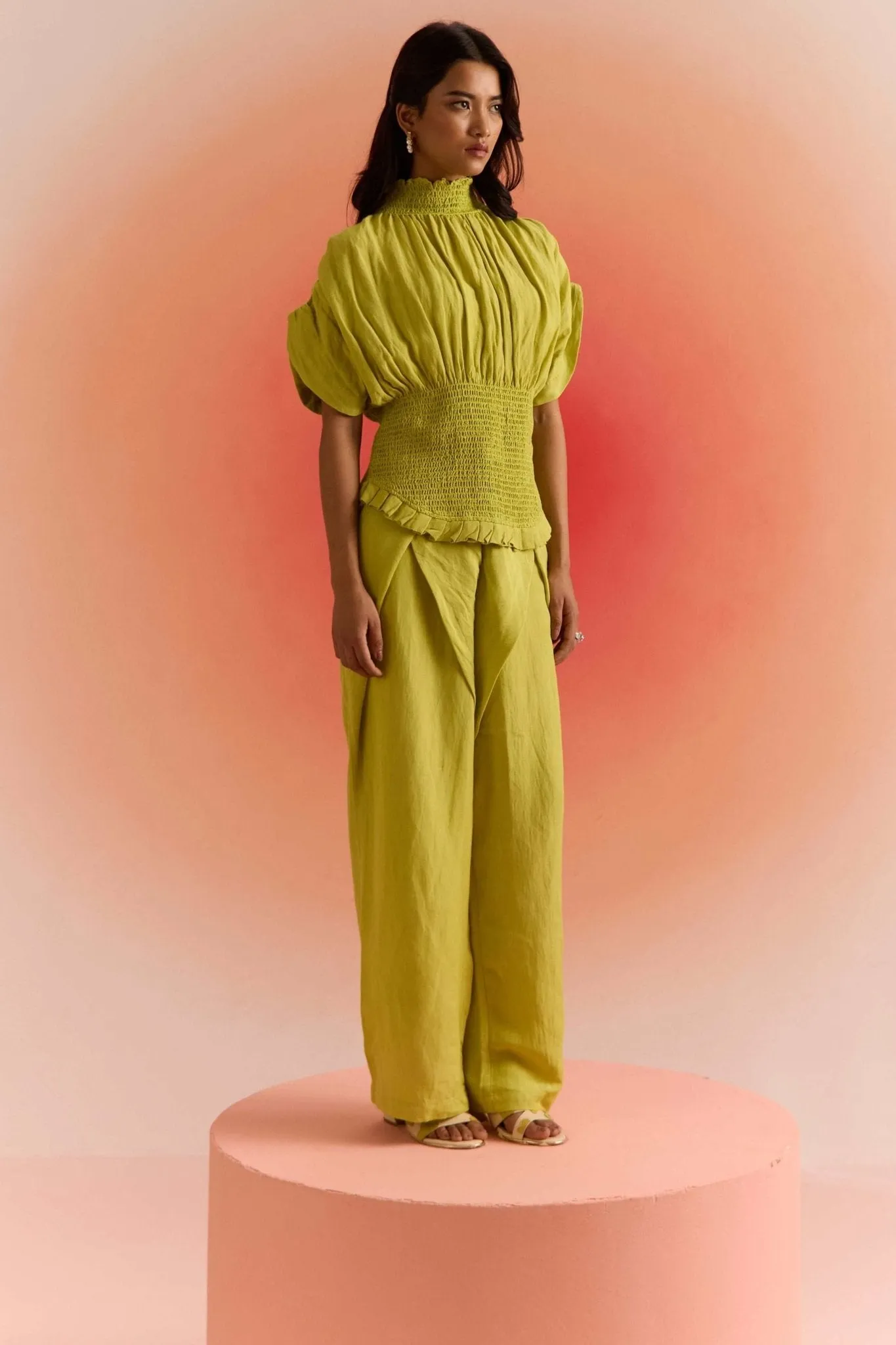 Green Linen Wrap Trouser
