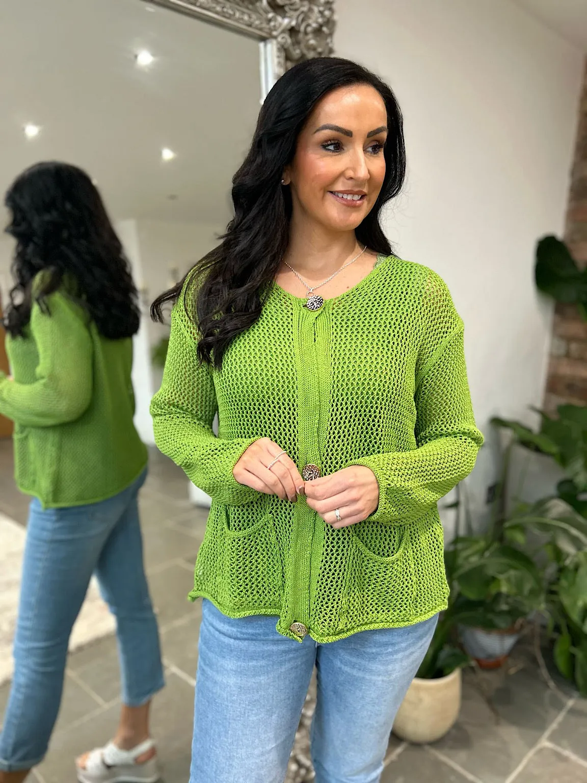 Green Pocket Loose Knit Cardi Janet