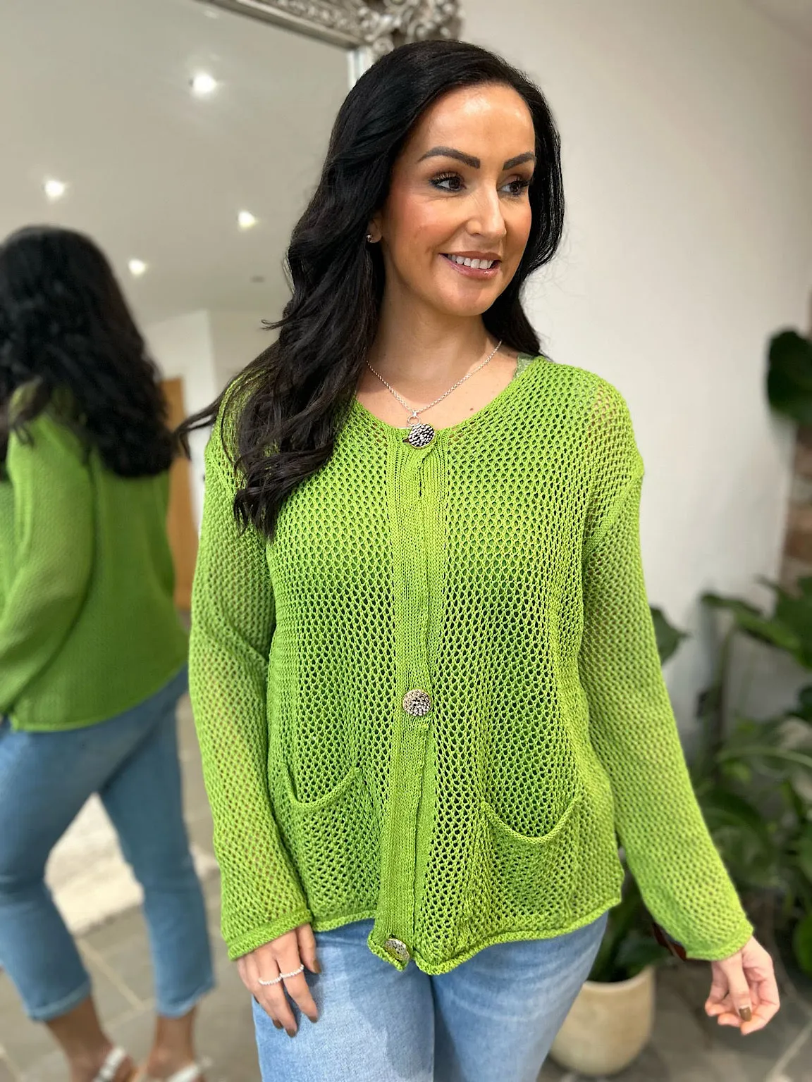 Green Pocket Loose Knit Cardi Janet