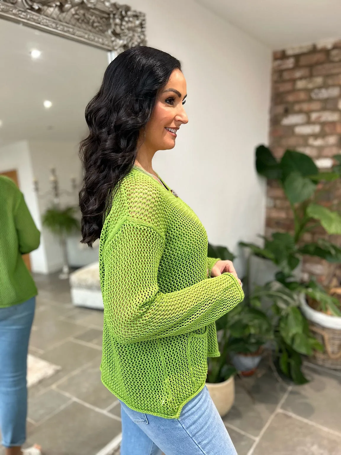 Green Pocket Loose Knit Cardi Janet