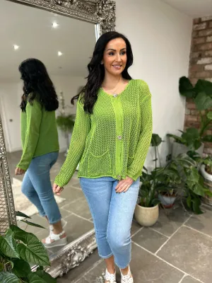 Green Pocket Loose Knit Cardi Janet