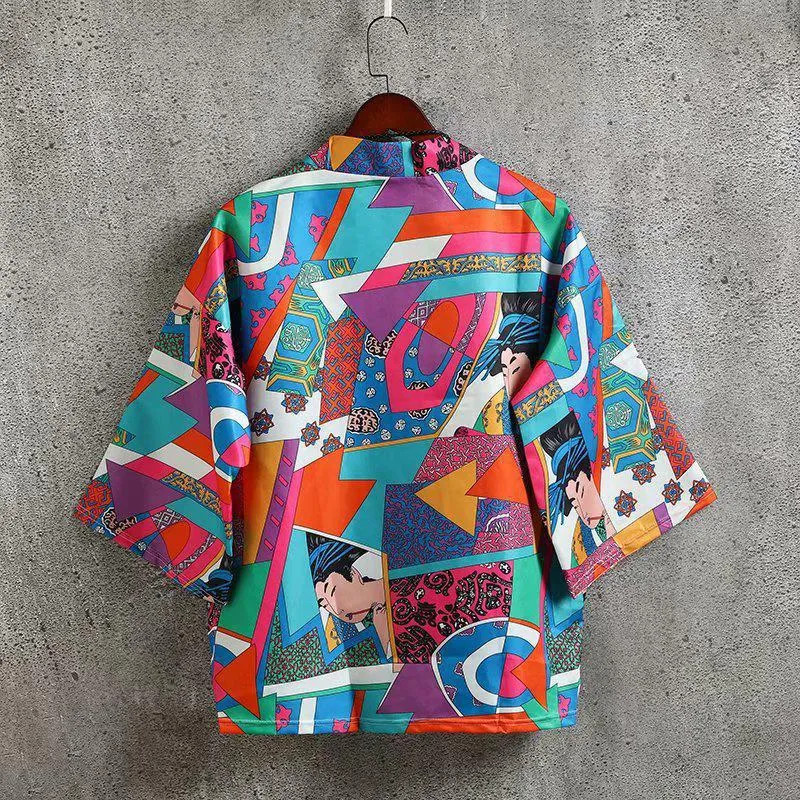 Hong Kong Stylish Loose Chic Korean Short Sleeve Men Harajuku BF Couple Mid-Length Sleeve Shirt