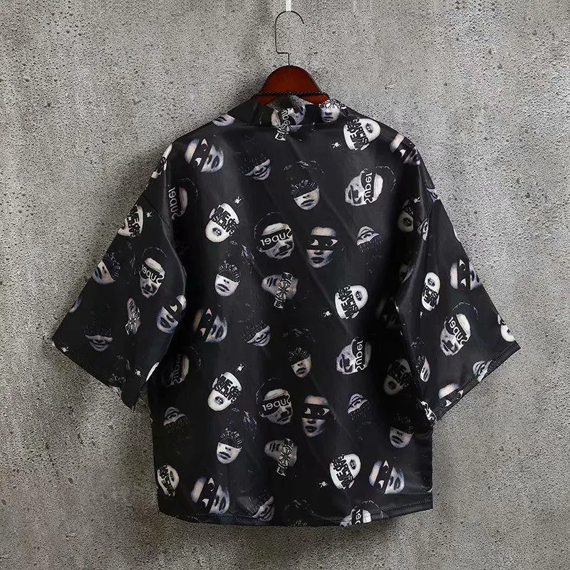 Hong Kong Stylish Loose Chic Korean Short Sleeve Men Harajuku BF Couple Mid-Length Sleeve Shirt