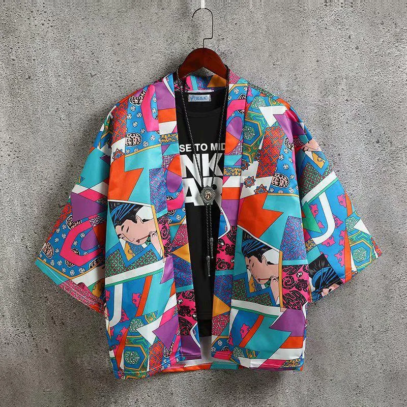 Hong Kong Stylish Loose Chic Korean Short Sleeve Men Harajuku BF Couple Mid-Length Sleeve Shirt