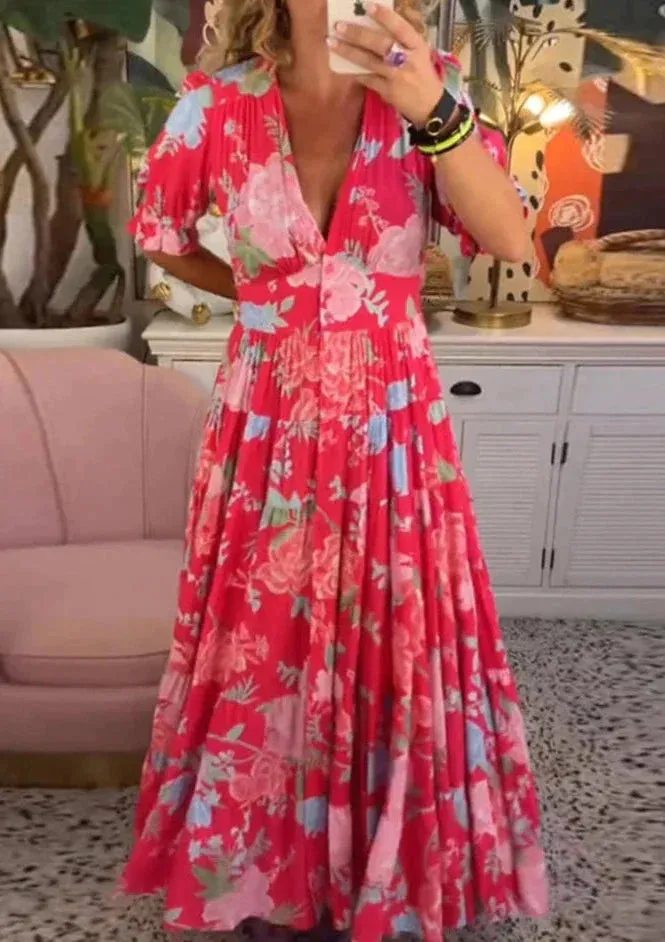 Hot Sale💃💃Comfortable V-neck Floral Loose Maxi dress with pockets