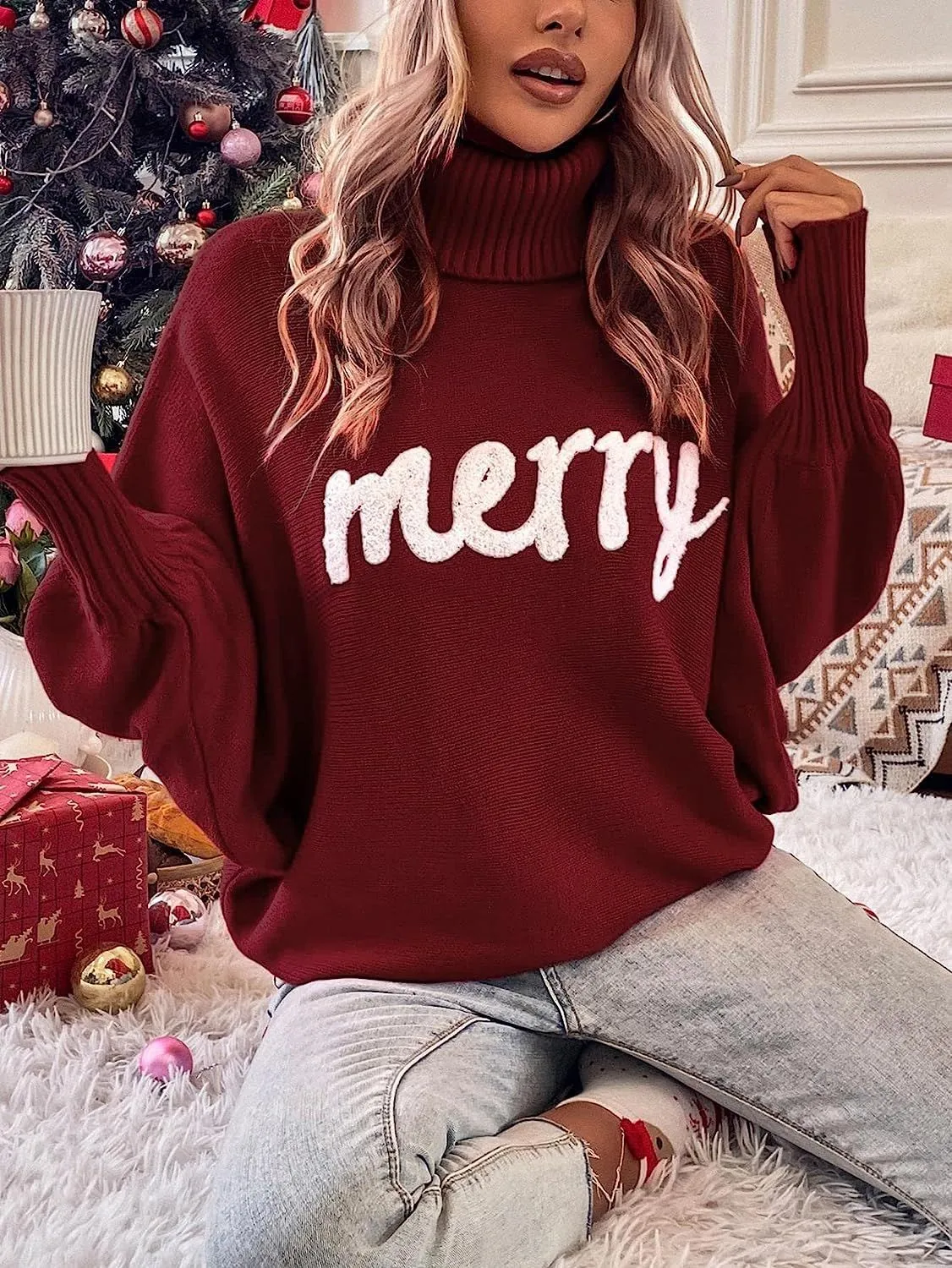 Ivyshape | Christmas Turtleneck Long Sleeve Sweater