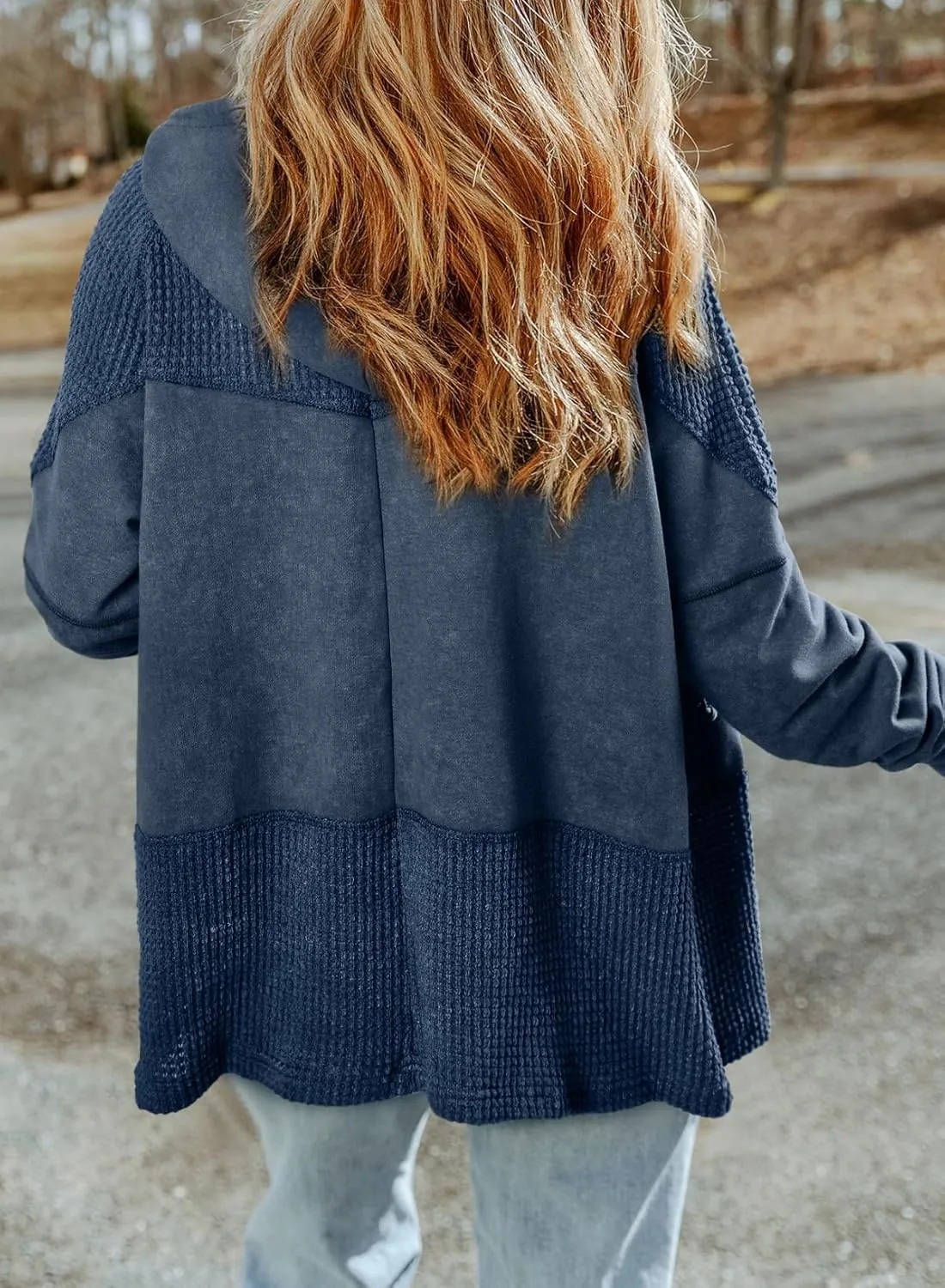 Jacket Women Waffle Knit Hoodies Zip Up Oversized Hoodie Shackets Drawstring Fall Casual Trendy Clothing Jackets