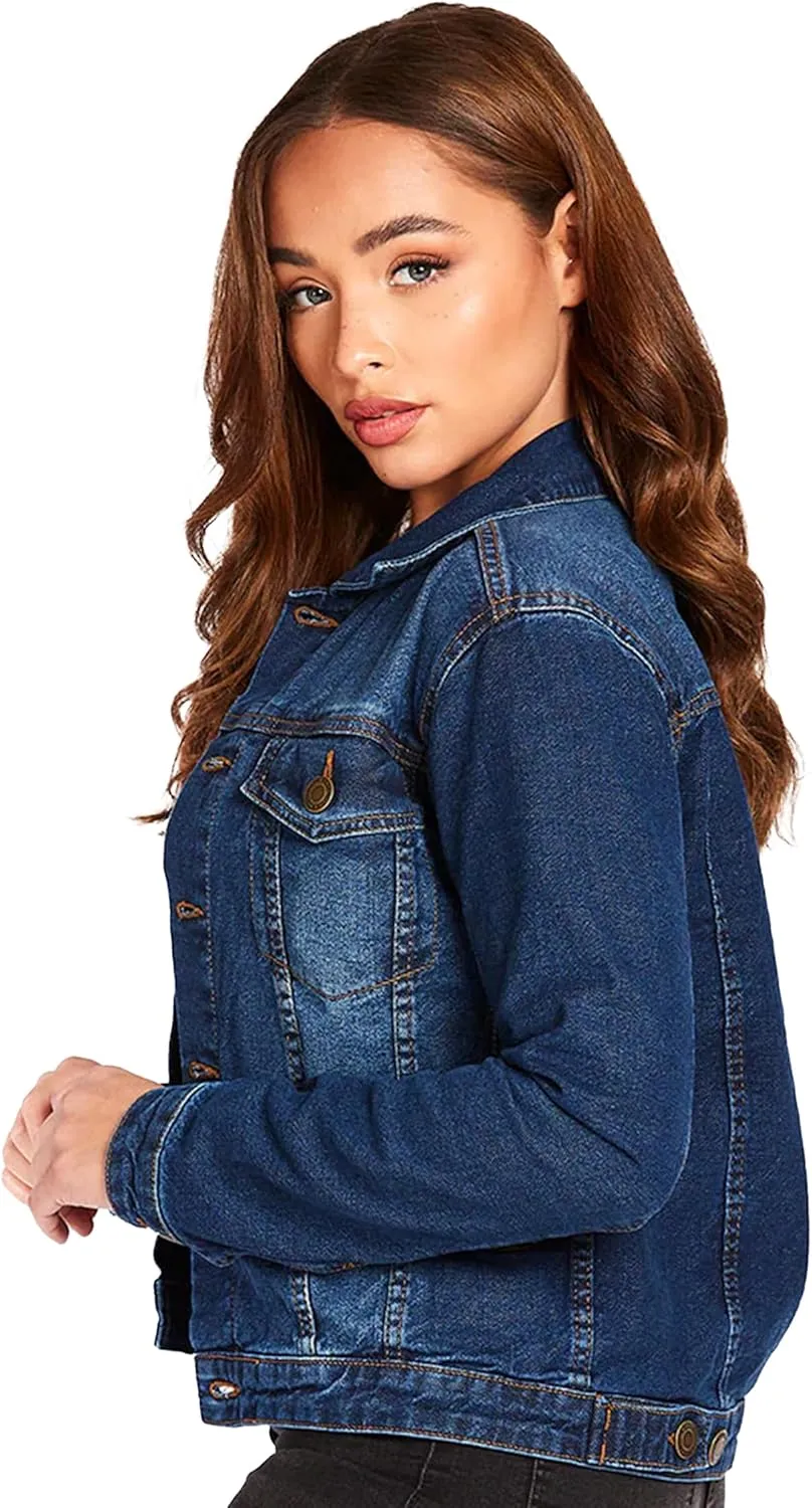 Jean Jacket Women - Long Sleeves Button Down Denim Jacket for Women Clothing in Regular Fit & Oversized with Waist Adjuster