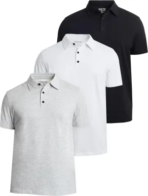 Kenneth Cole REACTION Dress Polo Shirts for Men 3 Pack - Polo Shirts for Men Short Sleeve - UPF 50  Golf Polos