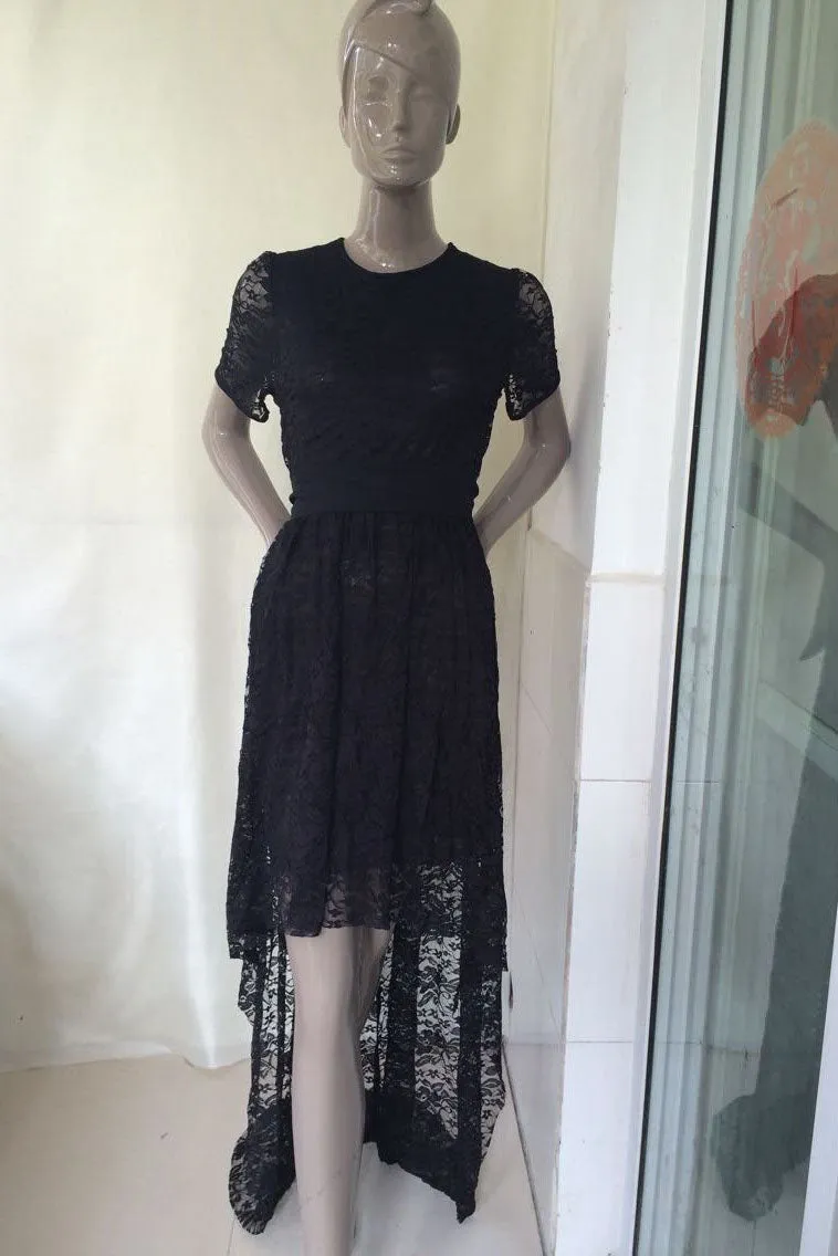 Lace Short Sleeves Low High Short Dress