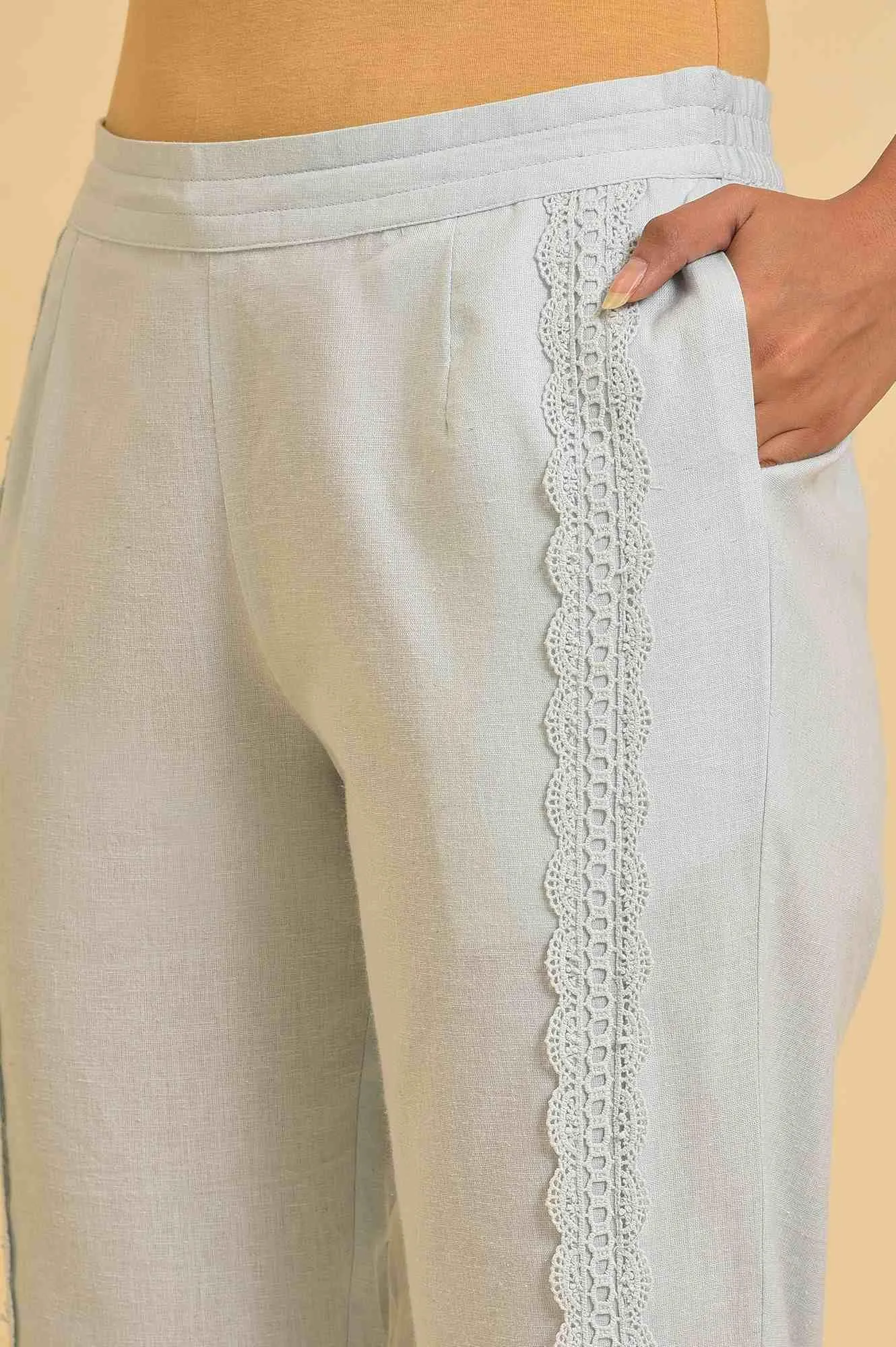 Light Blue Lace Slim Pants