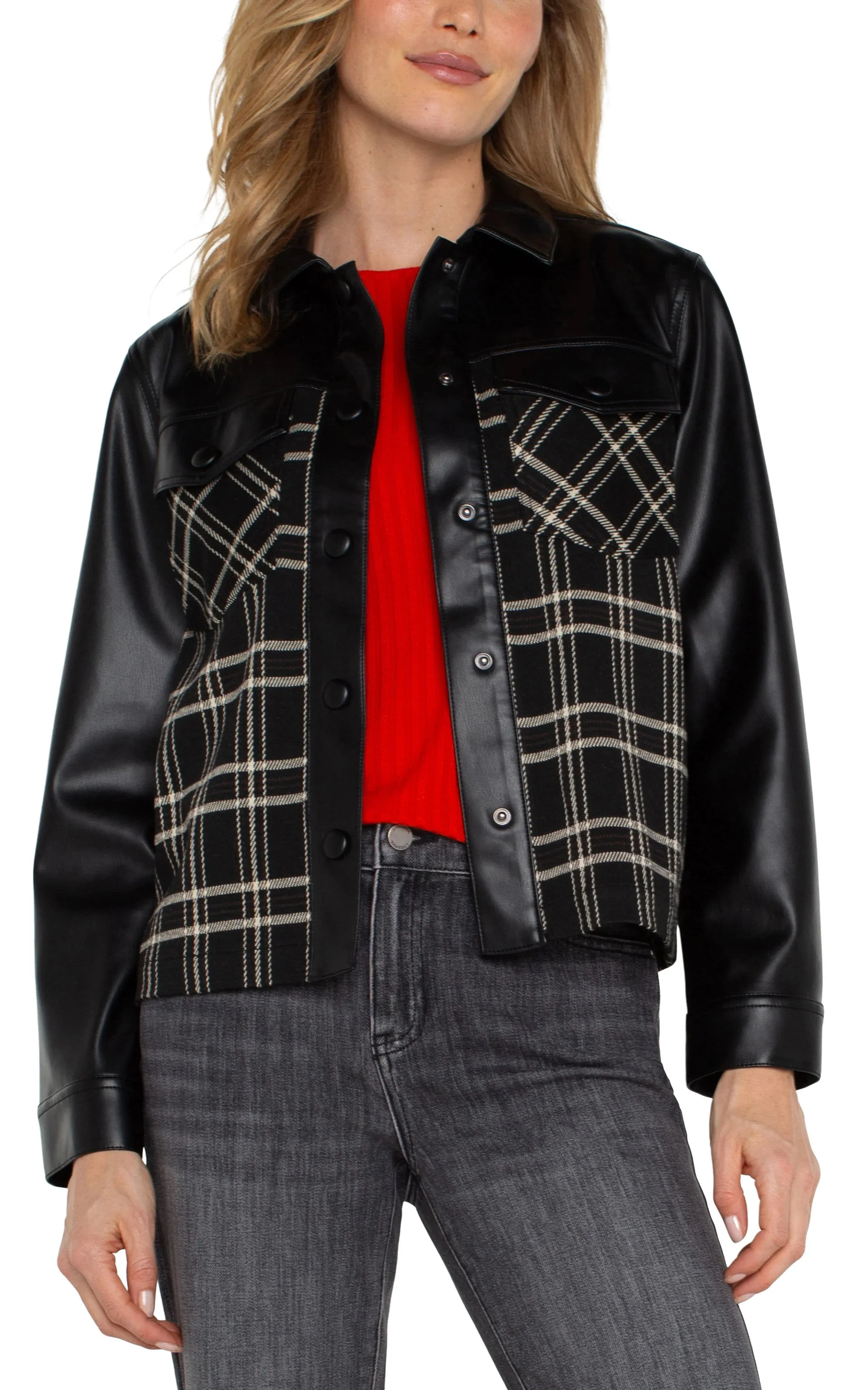 Liverpool: Shirt Jacket With Blocking in Black Oatmeal