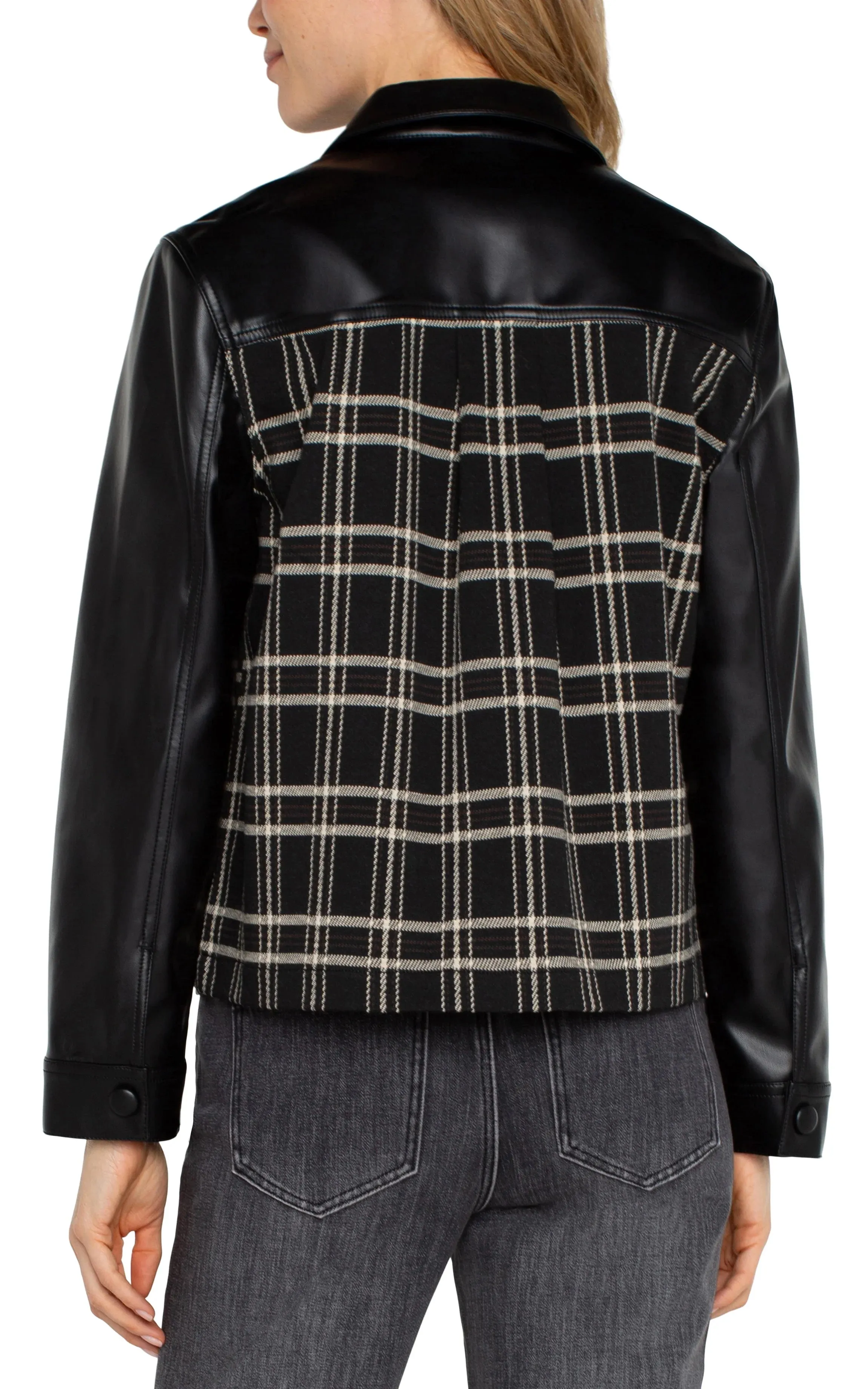 Liverpool: Shirt Jacket With Blocking in Black Oatmeal