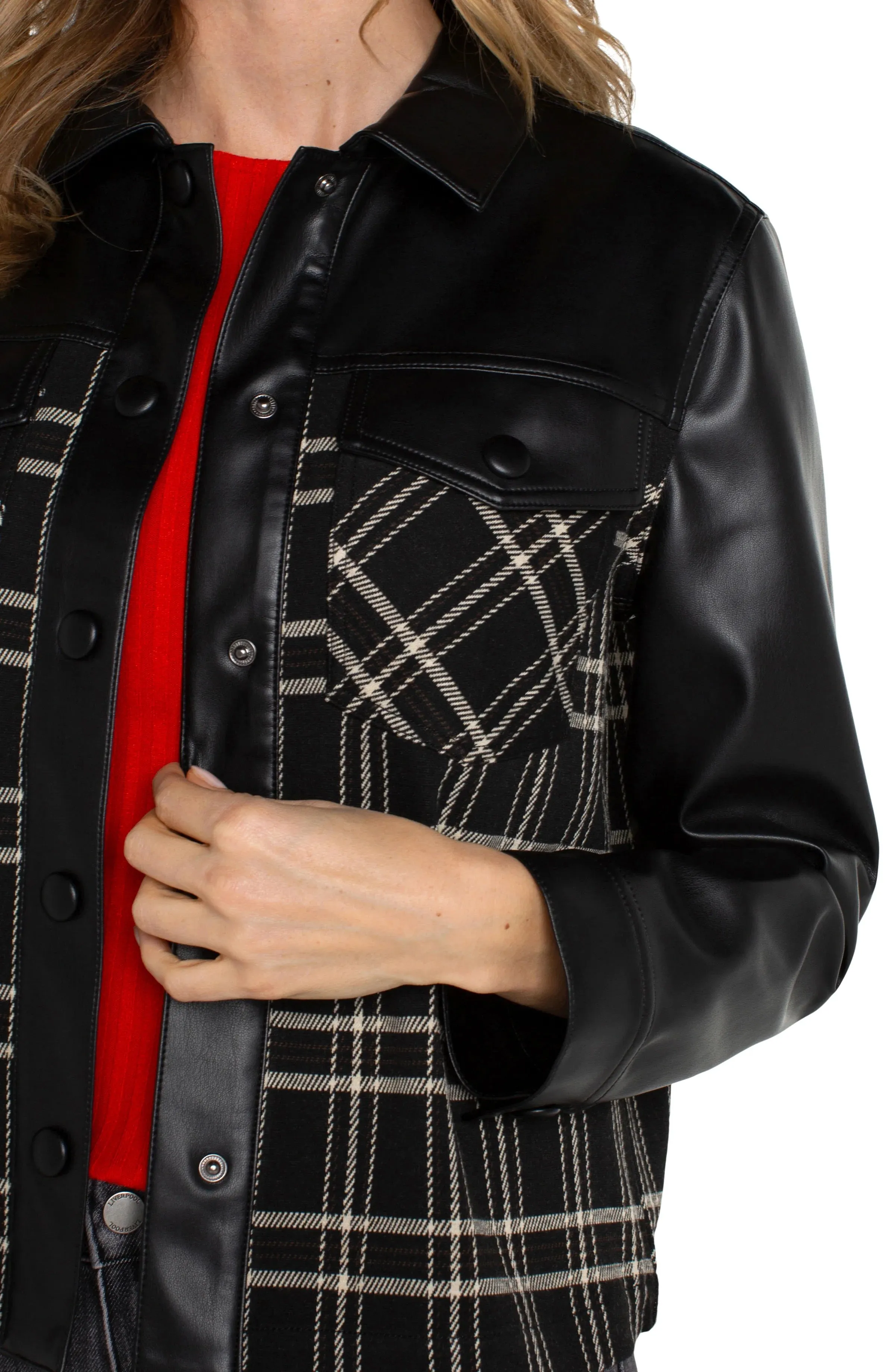 Liverpool: Shirt Jacket With Blocking in Black Oatmeal