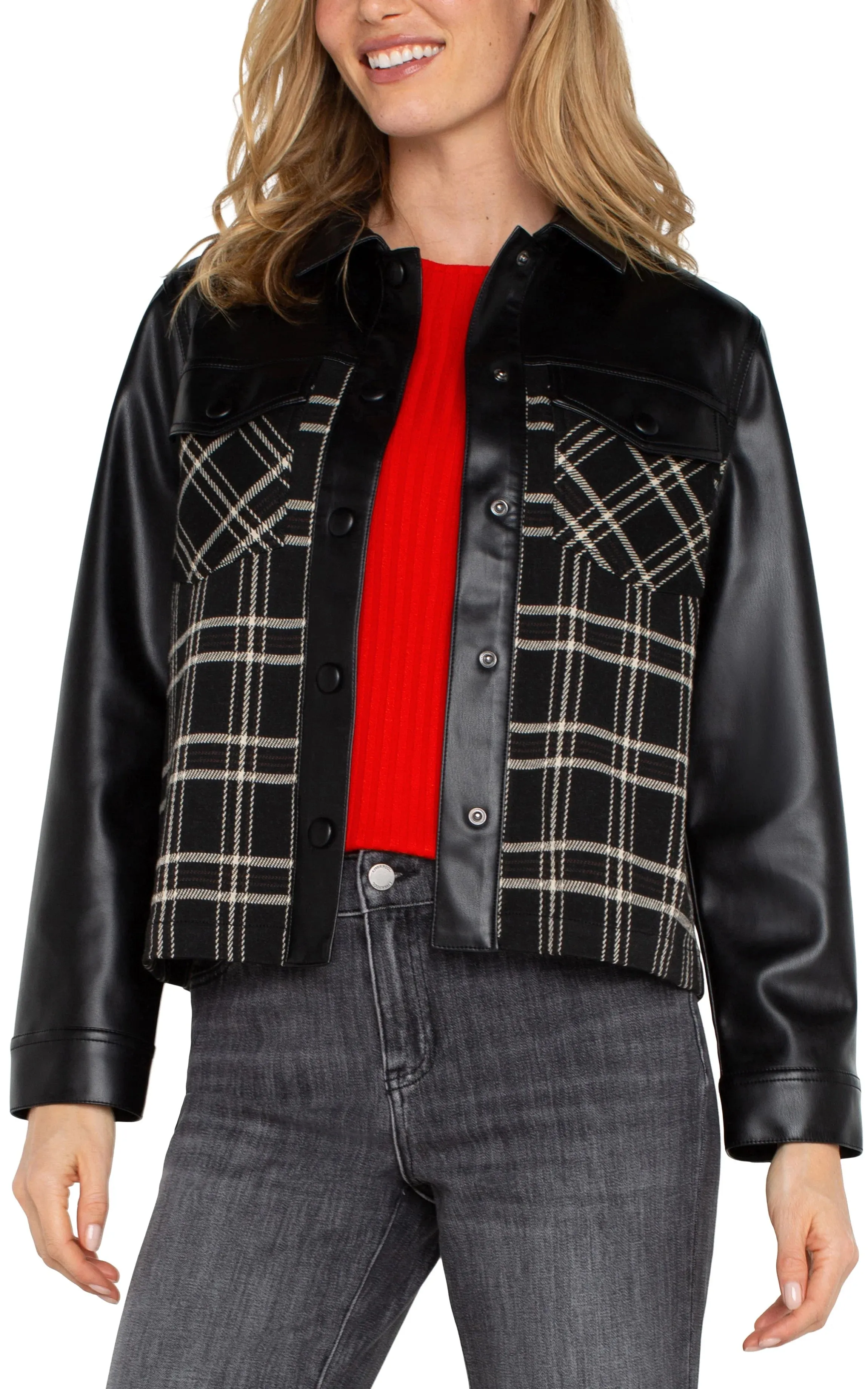 Liverpool: Shirt Jacket With Blocking in Black Oatmeal