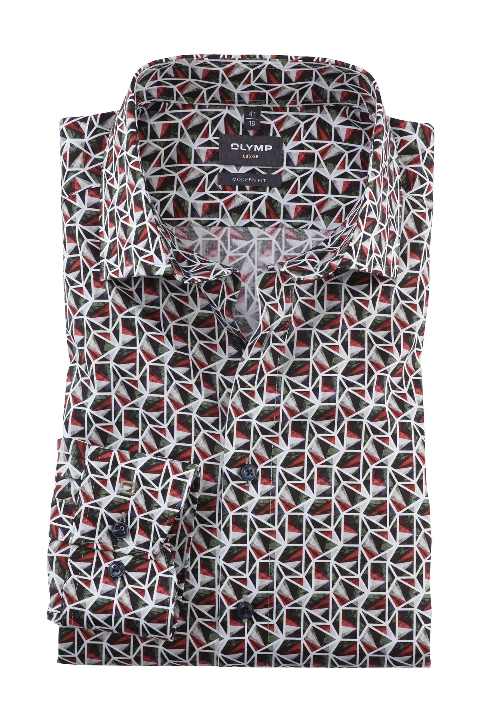 Luxor Modern Fit Bold Geometric Print - Olive/Red