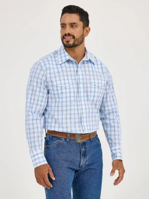 MENS BLUE WRANGLER WRINKLE RESIST LONG SLEEVE SHIRT