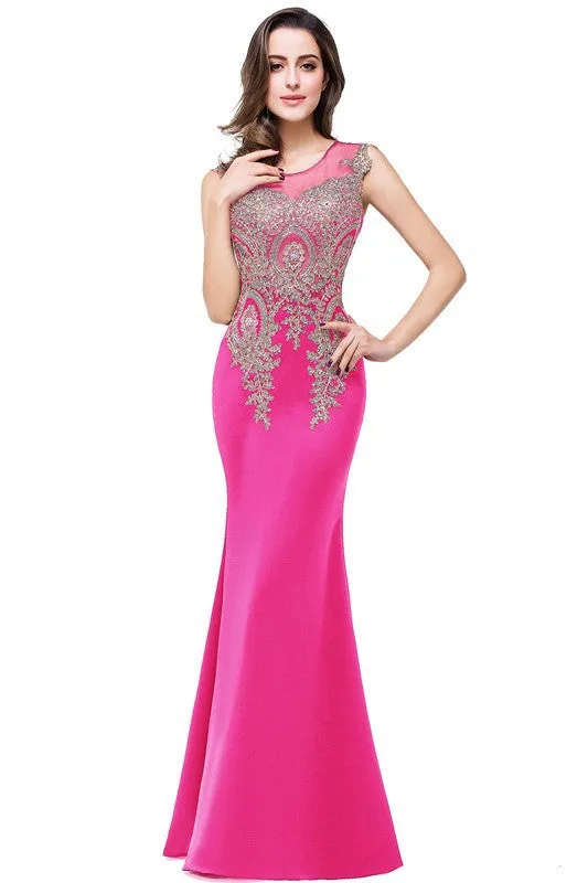 Mesh Patchwork Applique Mermaid Long Party Dress
