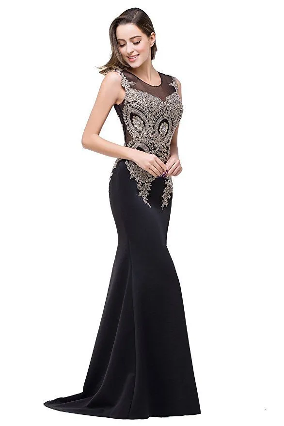 Mesh Patchwork Applique Mermaid Long Party Dress