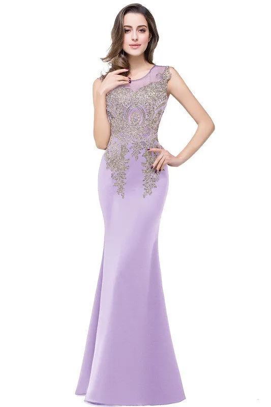 Mesh Patchwork Applique Mermaid Long Party Dress