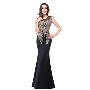 Mesh Patchwork Applique Mermaid Long Party Dress