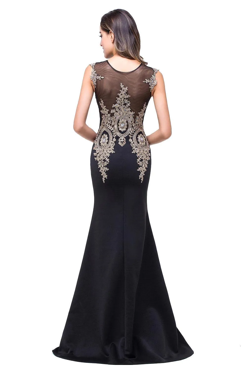 Mesh Patchwork Applique Mermaid Long Party Dress