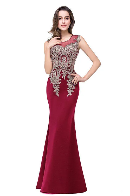 Mesh Patchwork Applique Mermaid Long Party Dress